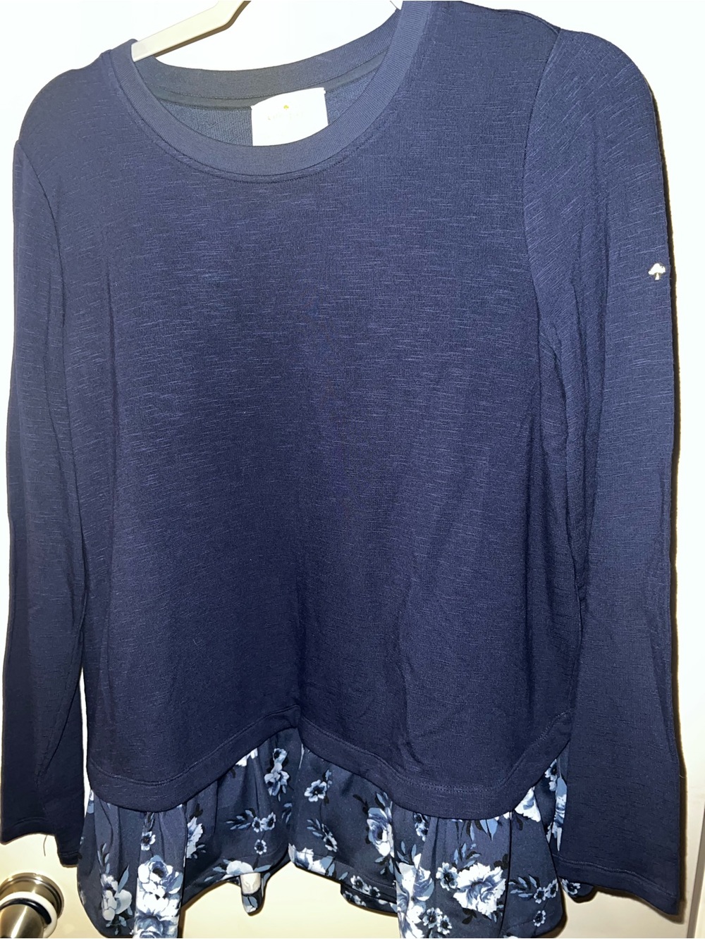 kate spade Navy Long-Sleeve Top with Floral Hem